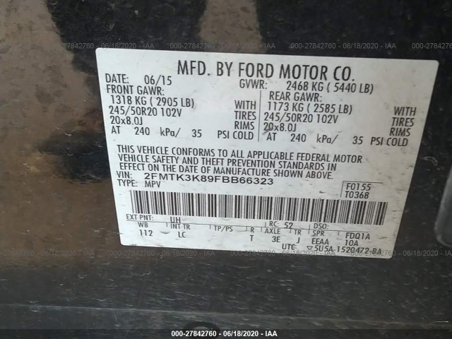 Photo 8 VIN: 2FMTK3K89FBB66323 - FORD EDGE 