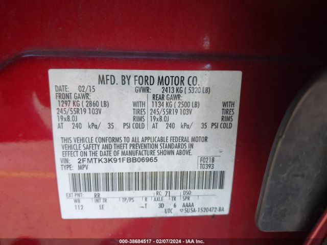 Photo 8 VIN: 2FMTK3K91FBB06965 - FORD EDGE 