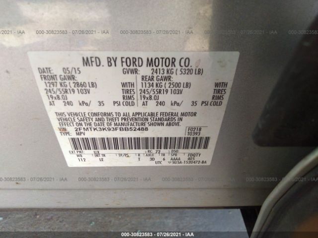 Photo 8 VIN: 2FMTK3K93FBB52488 - FORD EDGE 