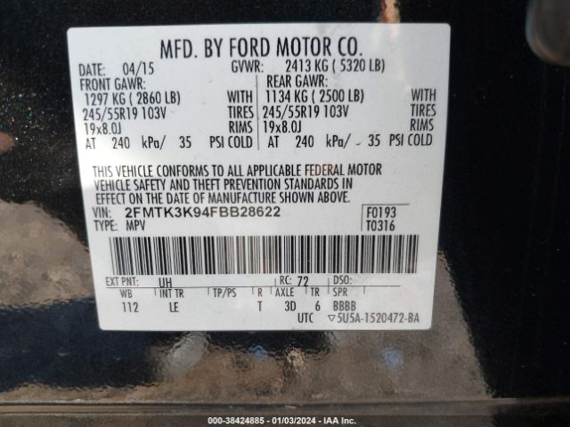 Photo 8 VIN: 2FMTK3K94FBB28622 - FORD EDGE 