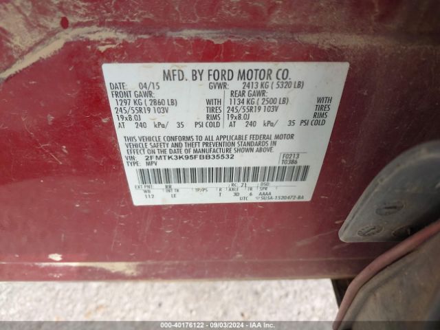 Photo 8 VIN: 2FMTK3K95FBB35532 - FORD EDGE 