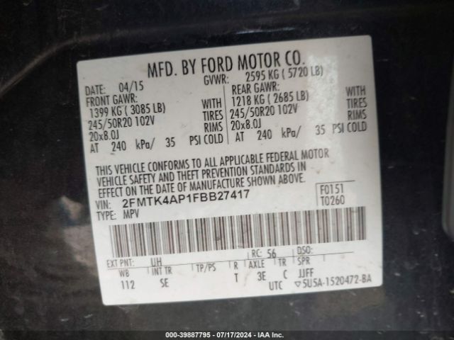 Photo 8 VIN: 2FMTK4AP1FBB27417 - FORD EDGE 