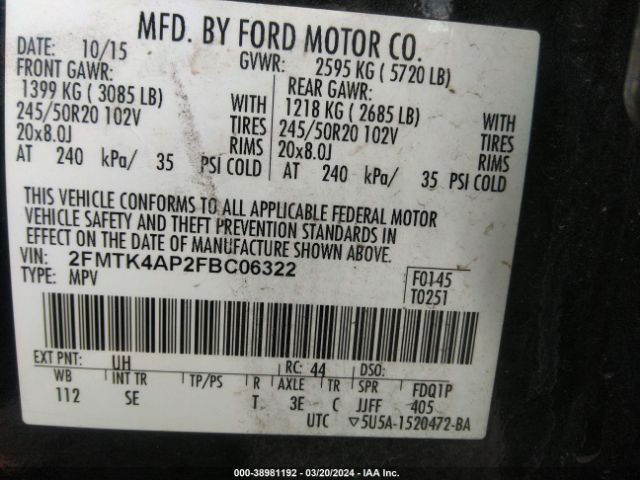 Photo 8 VIN: 2FMTK4AP2FBC06322 - FORD EDGE 