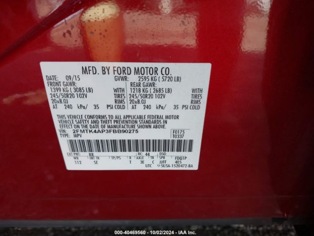 Photo 8 VIN: 2FMTK4AP3FBB90275 - FORD EDGE 