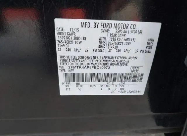 Photo 8 VIN: 2FMTK4AP4FBC40973 - FORD EDGE 