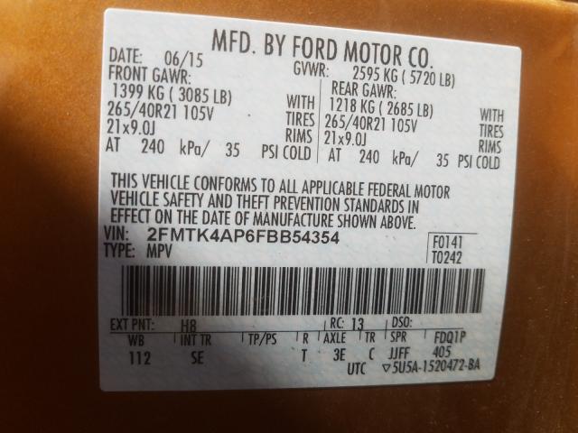 Photo 9 VIN: 2FMTK4AP6FBB54354 - FORD EDGE SPORT 