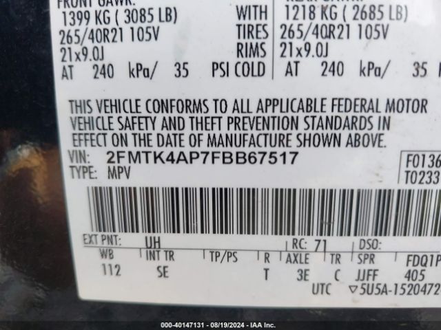 Photo 8 VIN: 2FMTK4AP7FBB67517 - FORD EDGE 