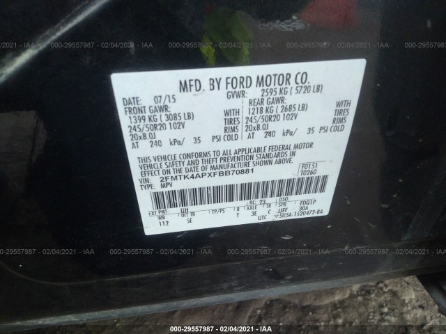 Photo 8 VIN: 2FMTK4APXFBB70881 - FORD EDGE 