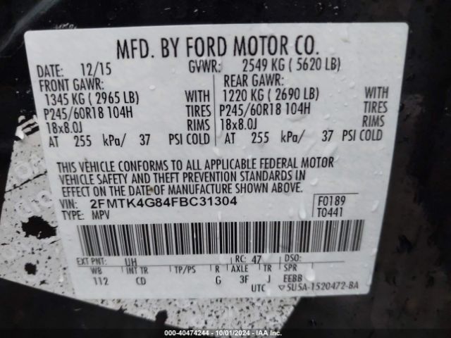 Photo 8 VIN: 2FMTK4G84FBC31304 - FORD EDGE 