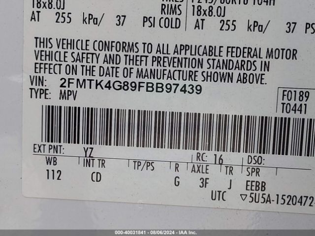 Photo 8 VIN: 2FMTK4G89FBB97439 - FORD EDGE 