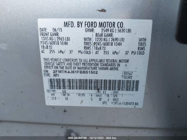 Photo 8 VIN: 2FMTK4J81FBB51502 - FORD EDGE 