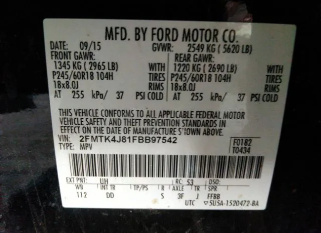 Photo 8 VIN: 2FMTK4J81FBB97542 - FORD EDGE 