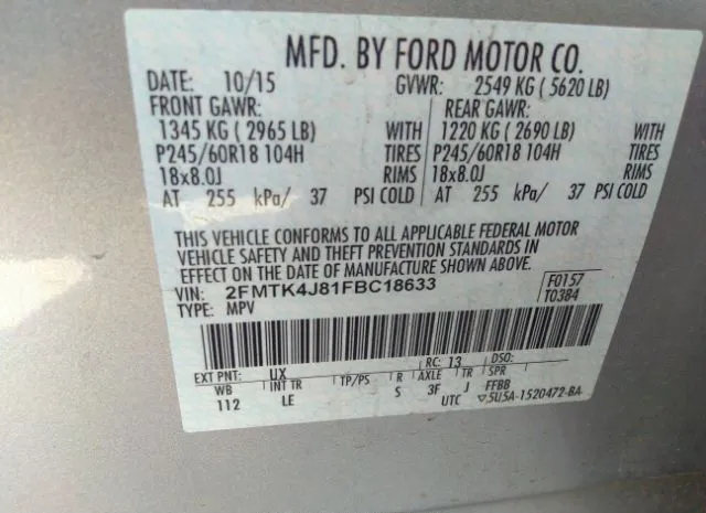 Photo 8 VIN: 2FMTK4J81FBC18633 - FORD EDGE 