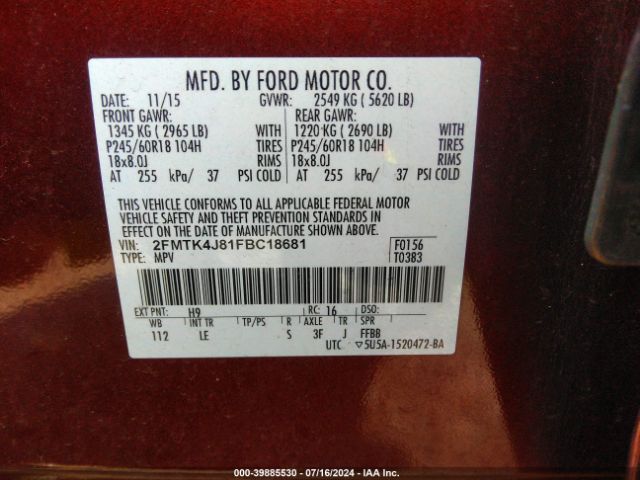 Photo 8 VIN: 2FMTK4J81FBC18681 - FORD EDGE 