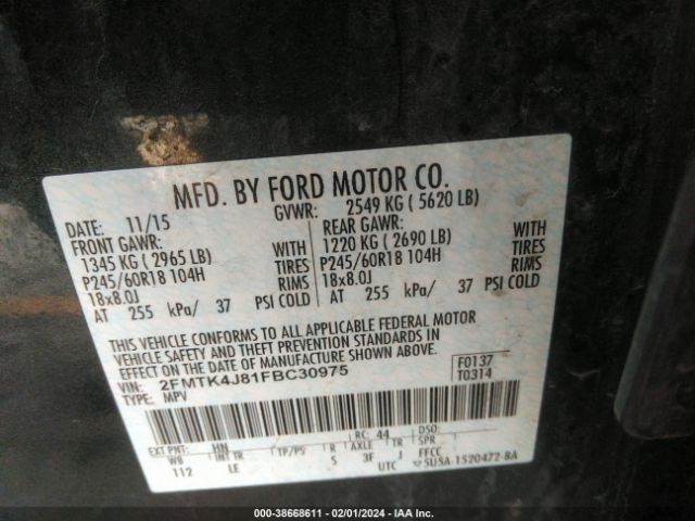 Photo 8 VIN: 2FMTK4J81FBC30975 - FORD EDGE 