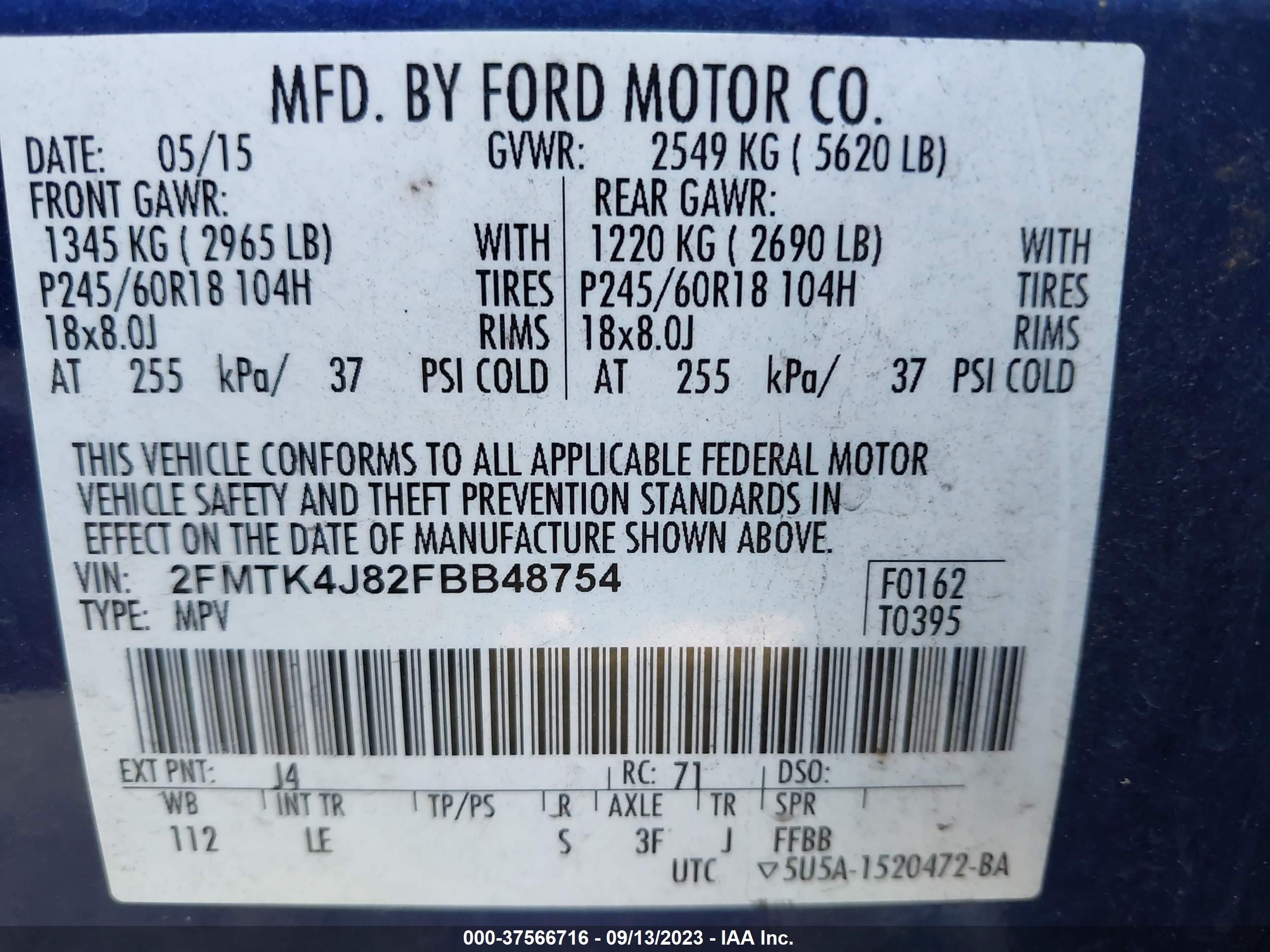 Photo 8 VIN: 2FMTK4J82FBB48754 - FORD EDGE 