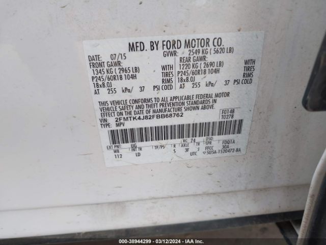 Photo 8 VIN: 2FMTK4J82FBB68762 - FORD EDGE 