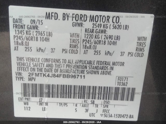 Photo 8 VIN: 2FMTK4J84FBB96711 - FORD EDGE 