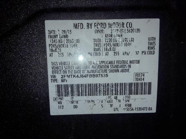 Photo 9 VIN: 2FMTK4J84FBB97535 - FORD EDGE SEL 