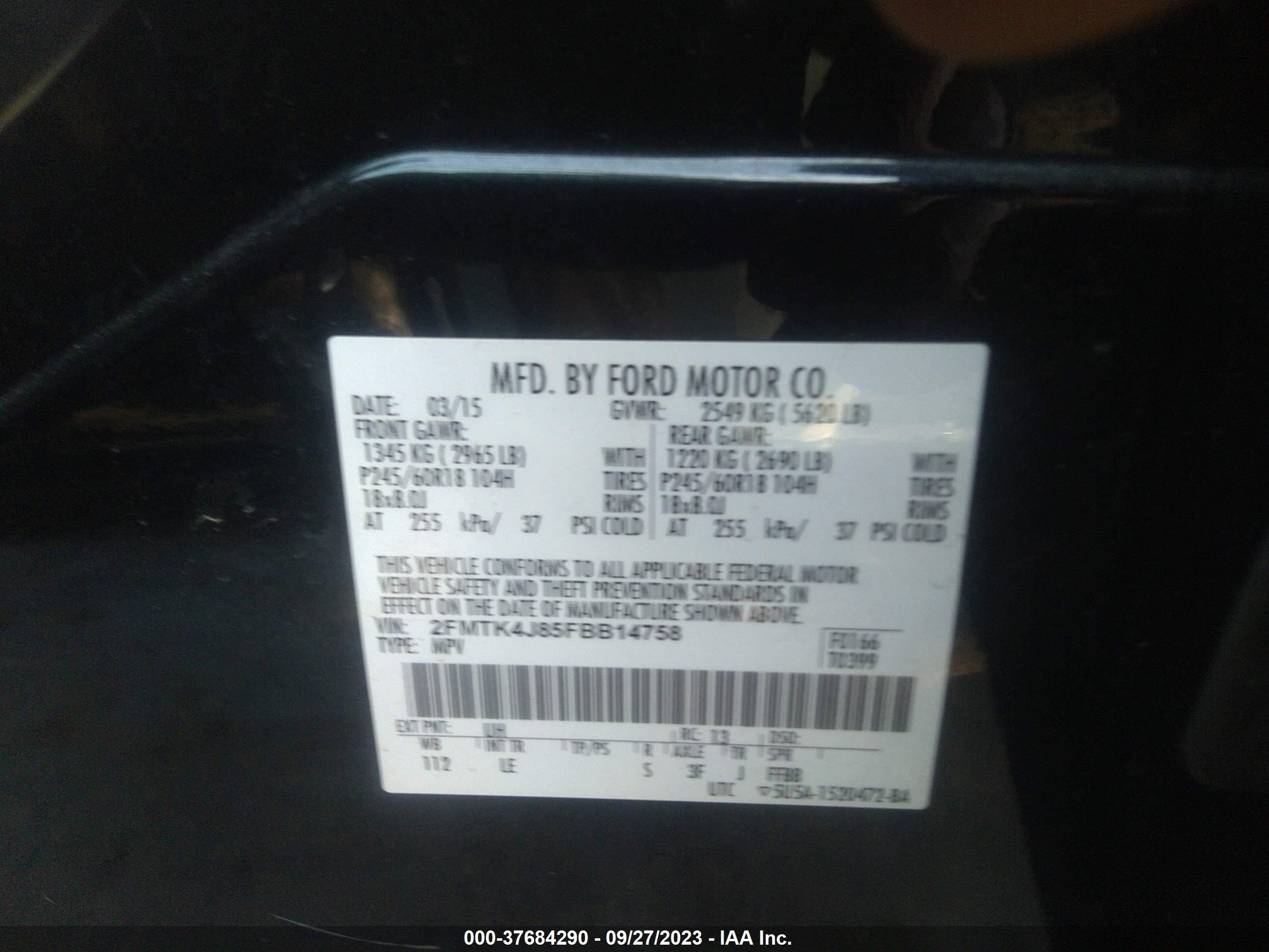 Photo 8 VIN: 2FMTK4J85FBB14758 - FORD EDGE 