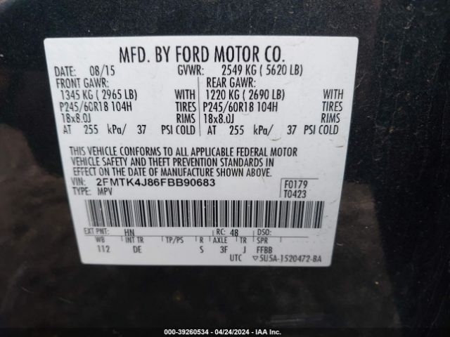 Photo 8 VIN: 2FMTK4J86FBB90683 - FORD EDGE 