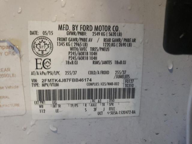 Photo 11 VIN: 2FMTK4J87FBB46174 - FORD EDGE SEL 