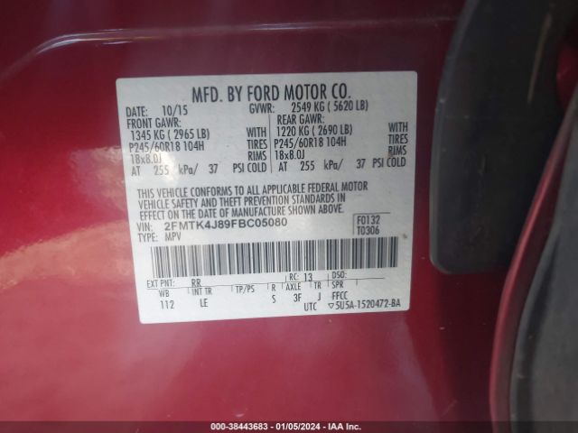 Photo 8 VIN: 2FMTK4J89FBC05080 - FORD EDGE 