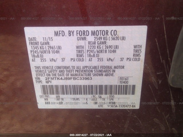 Photo 8 VIN: 2FMTK4J89FBC33963 - FORD EDGE 