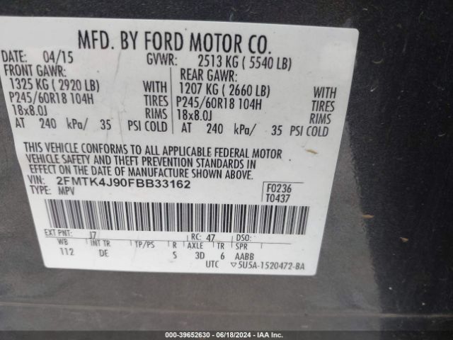 Photo 8 VIN: 2FMTK4J90FBB33162 - FORD EDGE 