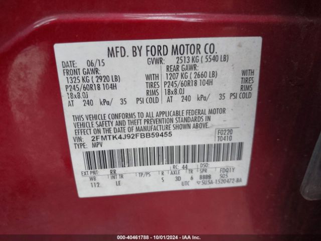 Photo 8 VIN: 2FMTK4J92FBB59455 - FORD EDGE 