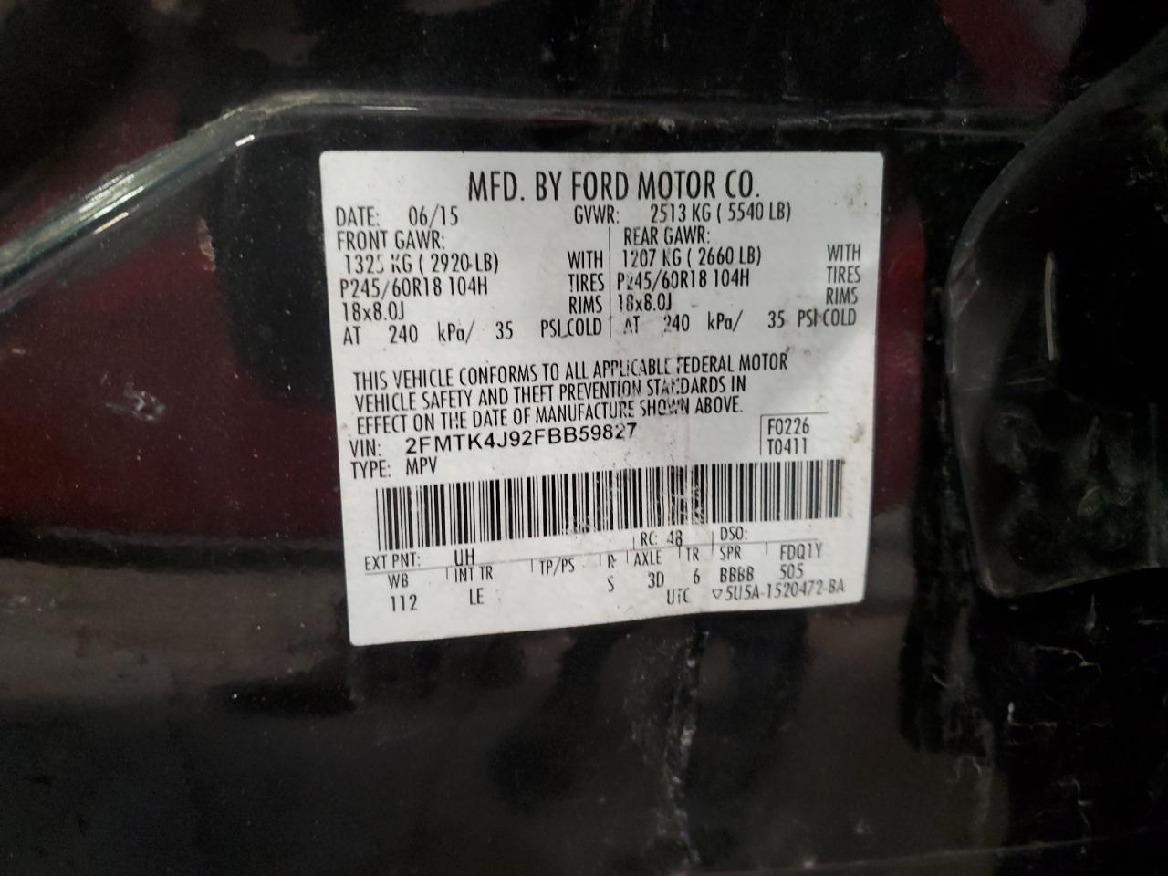 Photo 11 VIN: 2FMTK4J92FBB59827 - FORD EDGE 