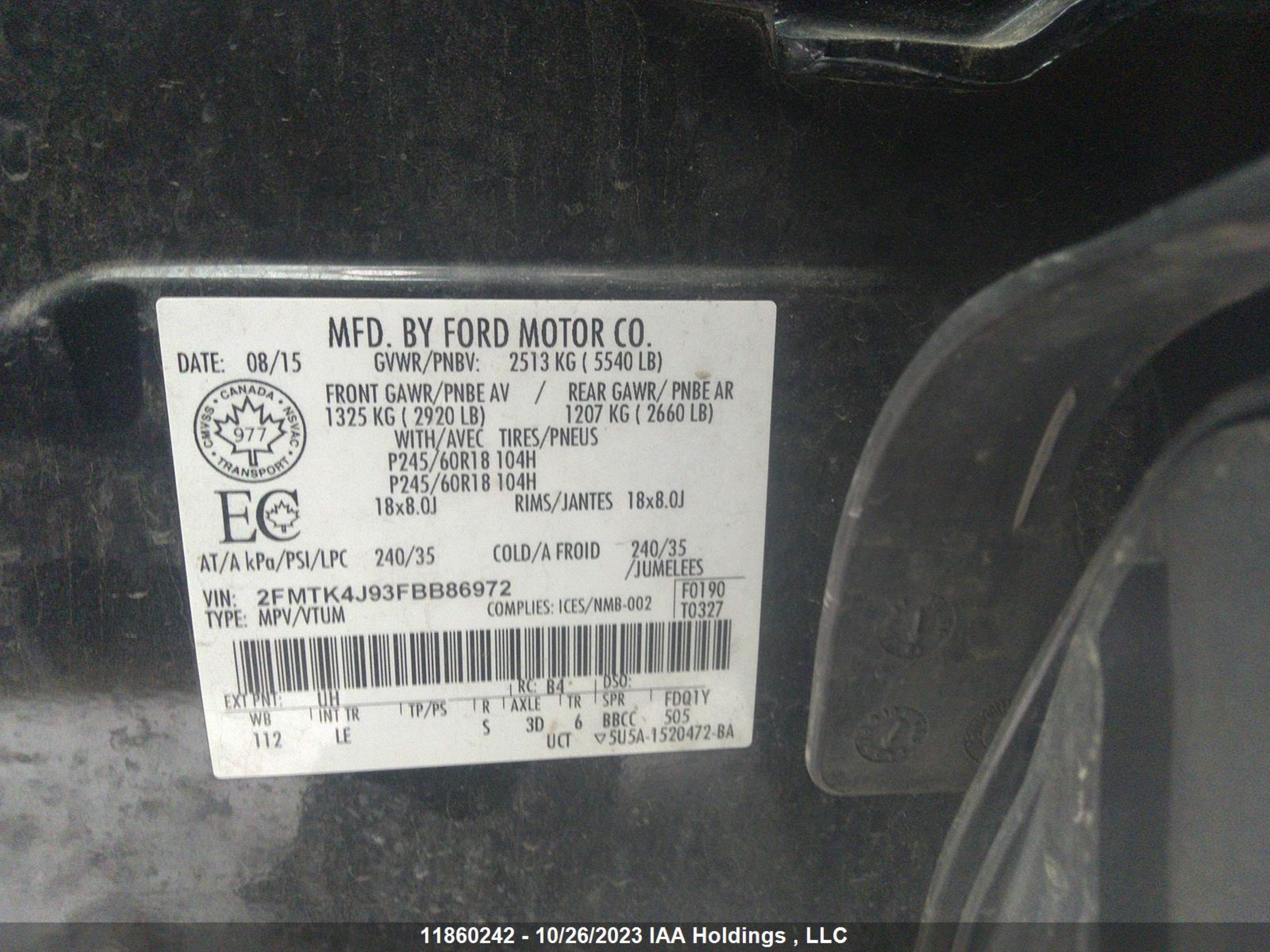 Photo 8 VIN: 2FMTK4J93FBB86972 - FORD EDGE 