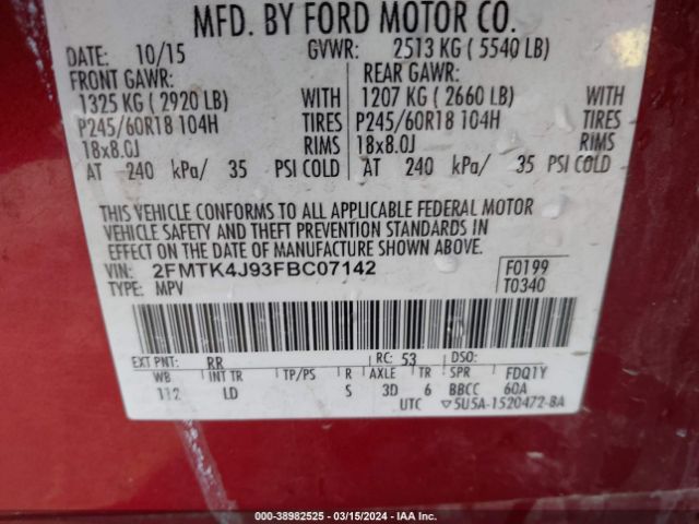 Photo 8 VIN: 2FMTK4J93FBC07142 - FORD EDGE 