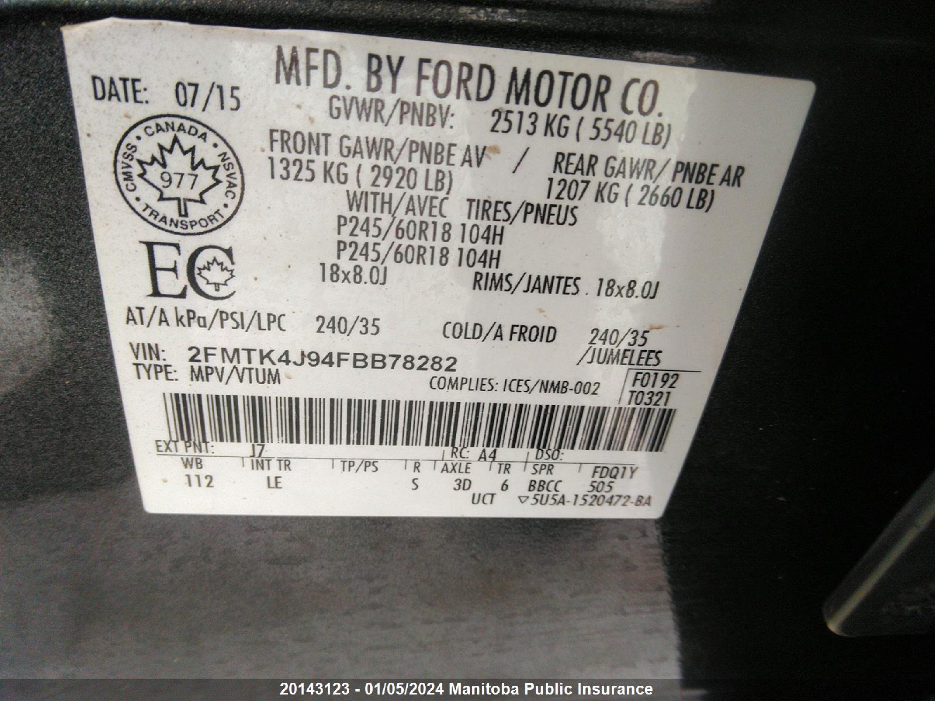 Photo 8 VIN: 2FMTK4J94FBB78282 - FORD EDGE 