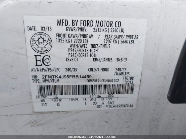 Photo 8 VIN: 2FMTK4J95FBB14459 - FORD EDGE 