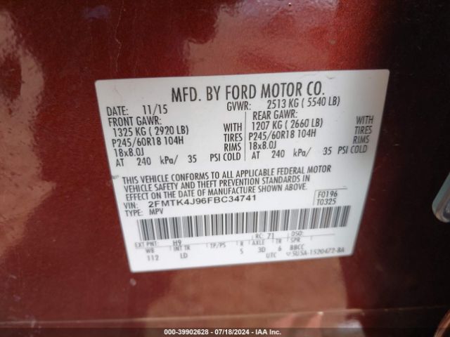 Photo 8 VIN: 2FMTK4J96FBC34741 - FORD EDGE 