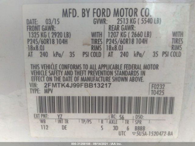 Photo 8 VIN: 2FMTK4J99FBB13217 - FORD EDGE 