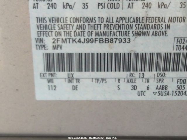 Photo 8 VIN: 2FMTK4J99FBB87933 - FORD EDGE 