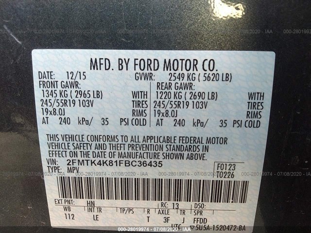 Photo 8 VIN: 2FMTK4K81FBC36435 - FORD EDGE 