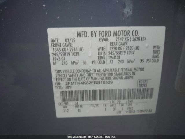 Photo 8 VIN: 2FMTK4K82FBB16529 - FORD EDGE 