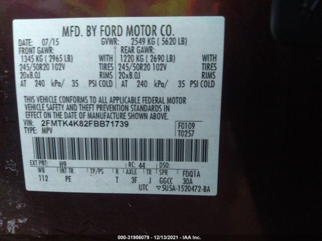 Photo 8 VIN: 2FMTK4K82FBB71739 - FORD EDGE 