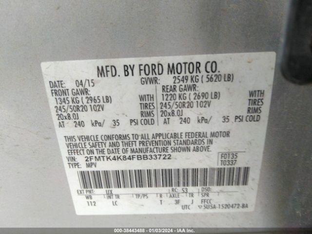 Photo 8 VIN: 2FMTK4K84FBB33722 - FORD EDGE 