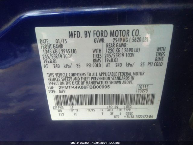 Photo 8 VIN: 2FMTK4K86FBB00995 - FORD EDGE 