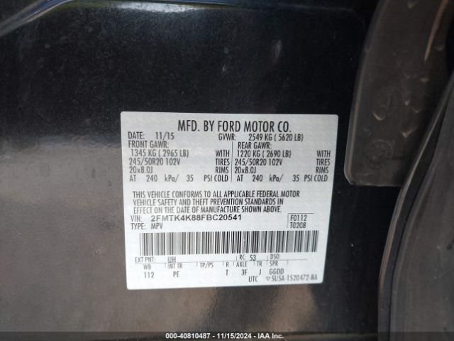 Photo 8 VIN: 2FMTK4K88FBC20541 - FORD EDGE 