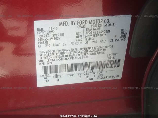 Photo 8 VIN: 2FMTK4K8XFBC26549 - FORD EDGE 