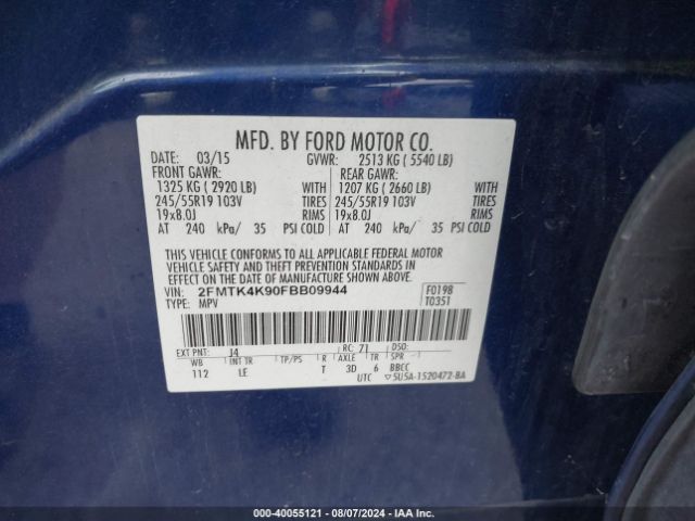 Photo 8 VIN: 2FMTK4K90FBB09944 - FORD EDGE 