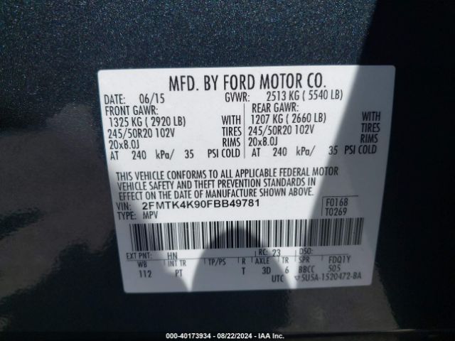 Photo 8 VIN: 2FMTK4K90FBB49781 - FORD EDGE 