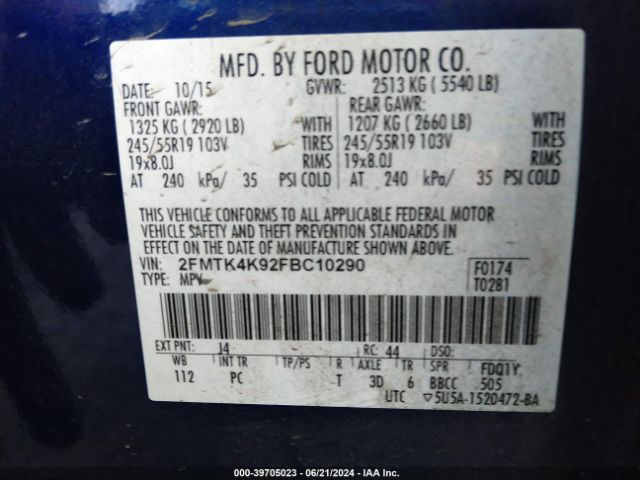 Photo 8 VIN: 2FMTK4K92FBC10290 - FORD EDGE 