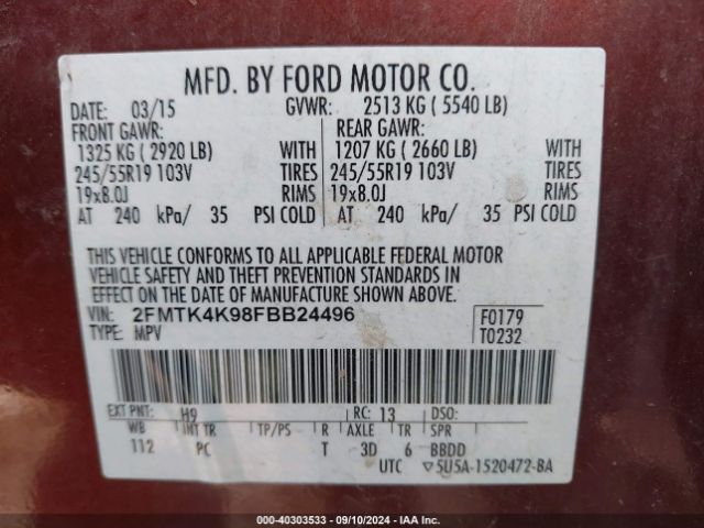 Photo 8 VIN: 2FMTK4K98FBB24496 - FORD EDGE 