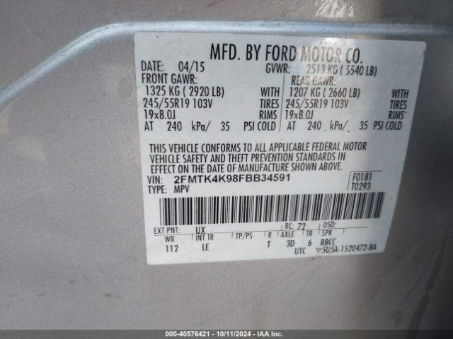 Photo 8 VIN: 2FMTK4K98FBB34591 - FORD EDGE 